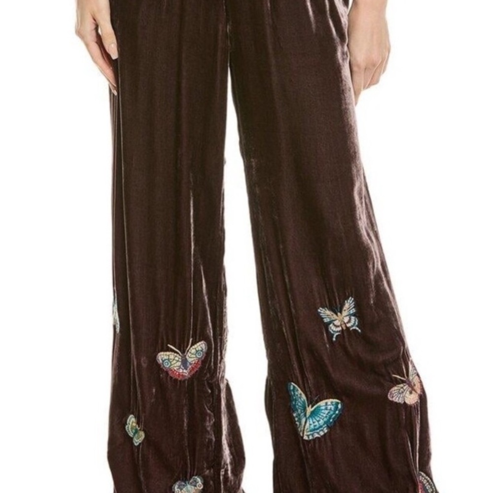Johnny Was Brown Velvet Pants with Butterfly Embroidery NWOT